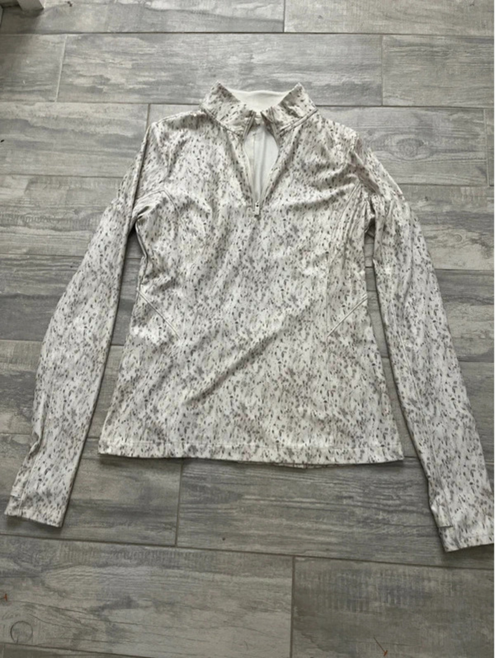 Calia Half Zip Cream and Gray Long Sleeve Fitted Shirt